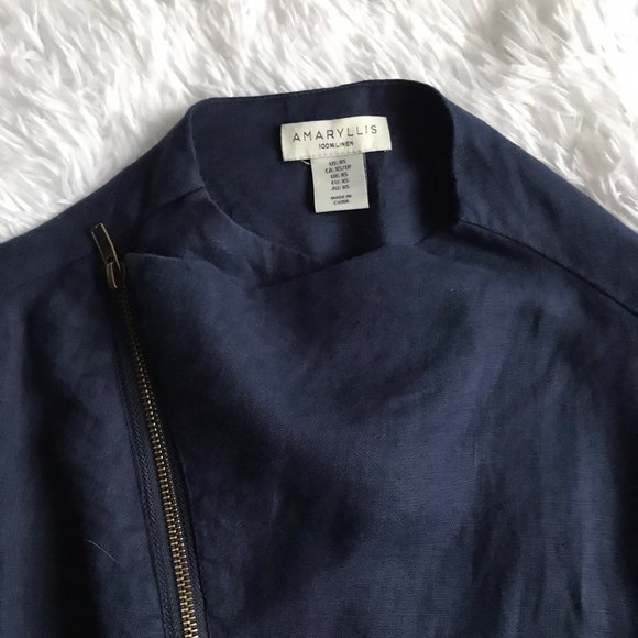 AMARYLLIS 100% Linen Navy Blue Blazer Jacket - Picture 3 of 8